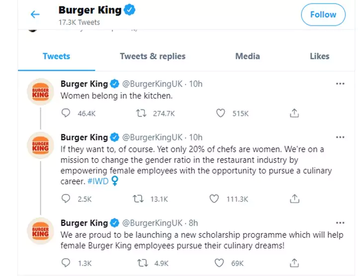 A screenshot of an offensive tweet from Burger King
